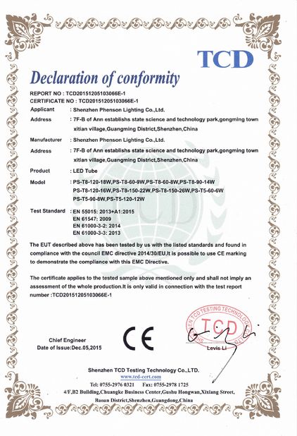 Китай XT-Phenson lighting Tech.,Ltd Сертификаты